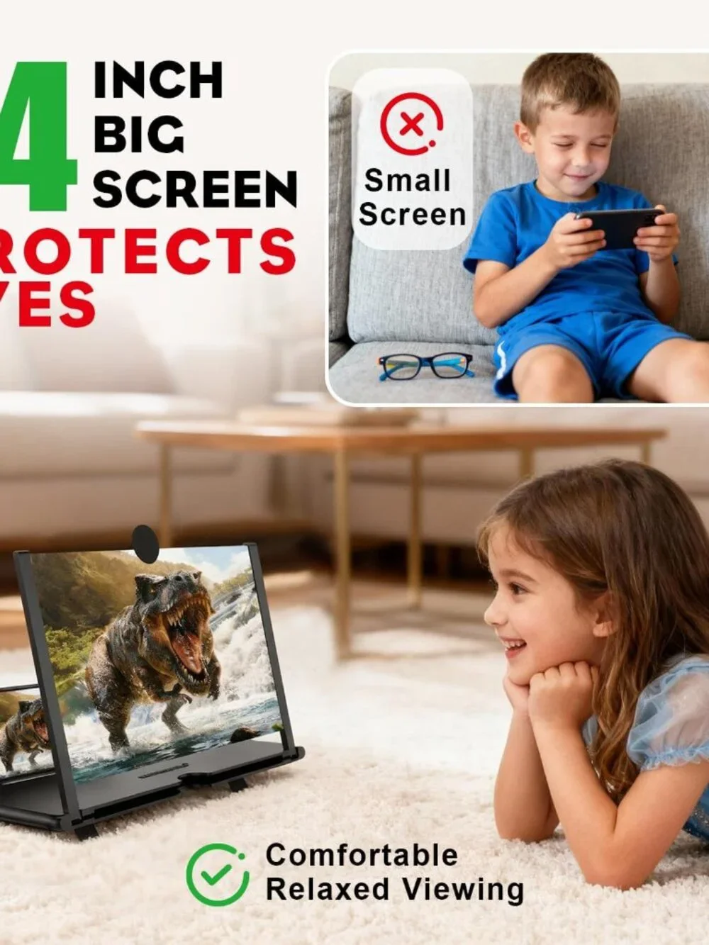 Foldable 3D HD Smartphone Screen Magnifier 14 Inch - Eye-Safe Viewing for Family